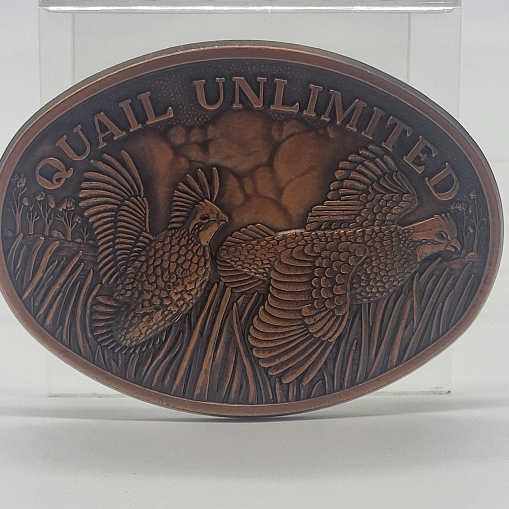 Vintage Quail Unlimited Belt Buckle Copper Oval - Picture 3 of 8